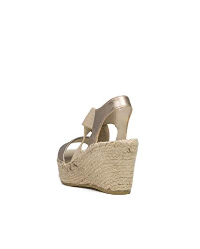 Vidorreta - Sandalia Cuña Plataforma Esparto Piel Napa Metal Dorada Elásticos para: Mujer Color: marrón Talla: 41