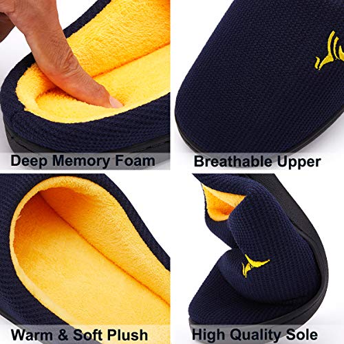 VIFUUR Hombre Zapatillas de casa Espuma de Memoria de Alta Densidad Cálido Interior Lana al Aire Libre Forro de Felpa Suela Antideslizante Zapatos Marina/Maíz 44/45