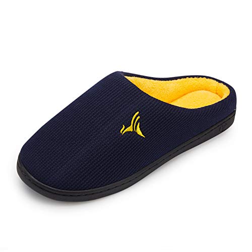 VIFUUR Hombre Zapatillas de casa Espuma de Memoria de Alta Densidad Cálido Interior Lana al Aire Libre Forro de Felpa Suela Antideslizante Zapatos Marina/Maíz 44/45