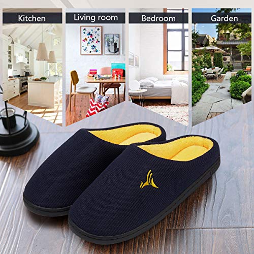 VIFUUR Hombre Zapatillas de casa Espuma de Memoria de Alta Densidad Cálido Interior Lana al Aire Libre Forro de Felpa Suela Antideslizante Zapatos Marina/Maíz 44/45