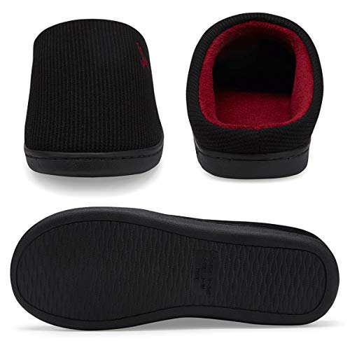 VIFUUR Hombre Zapatillas de casa Espuma de Memoria de Alta Densidad Cálido Interior Lana al Aire Libre Forro de Felpa Suela Antideslizante Zapatos Negro/Rojo 40/41