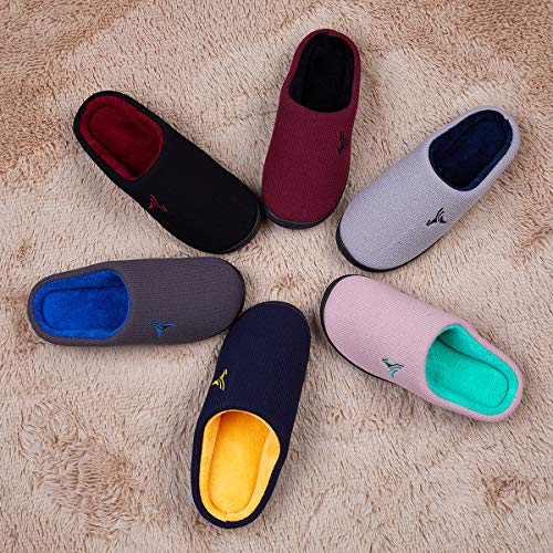 VIFUUR Hombre Zapatillas de casa Espuma de Memoria de Alta Densidad Cálido Interior Lana al Aire Libre Forro de Felpa Suela Antideslizante Zapatos Negro/Rojo 40/41