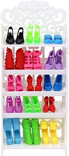 VILLAVIVI 1x Zapatero de plástico Muñeca Fashion + 40x Zapatos Accesorios como Regalo para 28 - 30 CM 11.5 Pulgadas Muñeca