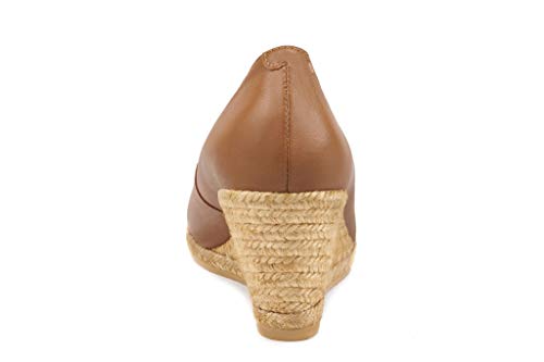 VISCATA - Zapatos de tacón de cuña con tacón de 2.75 pulgadas, hecho a mano en España con diseño de rosas, marr�n (Brandy), 38 EU