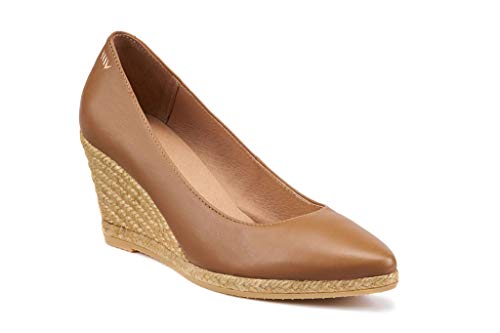 VISCATA - Zapatos de tacón de cuña con tacón de 2.75 pulgadas, hecho a mano en España con diseño de rosas, marr�n (Brandy), 38 EU