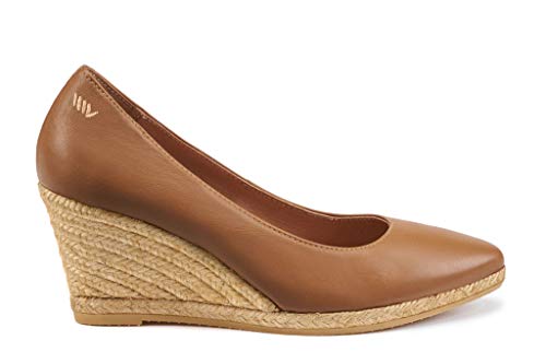 VISCATA - Zapatos de tacón de cuña con tacón de 2.75 pulgadas, hecho a mano en España con diseño de rosas, marr�n (Brandy), 38 EU