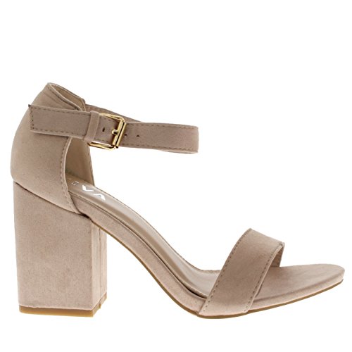 Viva Mujer Ancho Medio Bloquear el Talón Ante Correa de Tobillo Casual Zapato Sandalias - Nude KL0300P 6UK/39