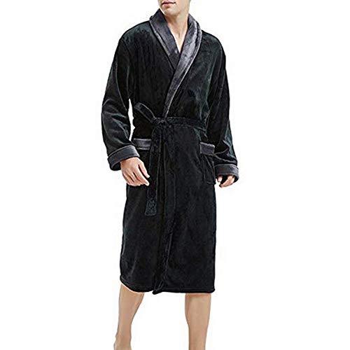 VJGOAL Albornoz para hombre Solapa de manga larga Invierno Plush Color sólido Bata Tallas grandes Casual Suave con bolsillos Pijamas para dormir(5XL,Gris)