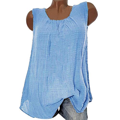VJGOAL Camiseta sin Mangas para Mujer Camisetas de Tirantes Verano Casual Moda Color sólido Cuello Redondo Algodón Lino Tank Tops Tallas Grandes Blusa Suelta