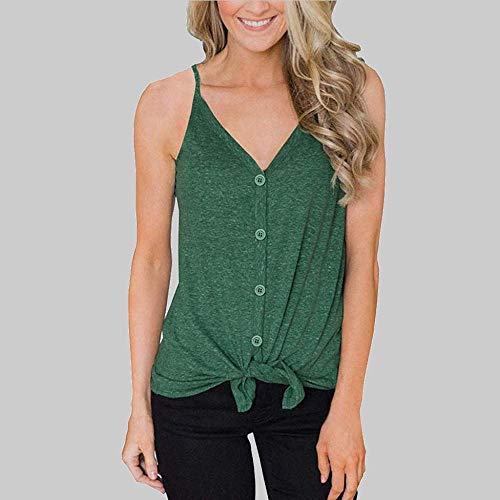VJGOAL Camiseta sin Mangas para Mujer Verano Casual Moda Color sólido Botón Camisetas de Tirantes Sexy Cuello en v Giro Torcido Tank Top Camisola Blusas