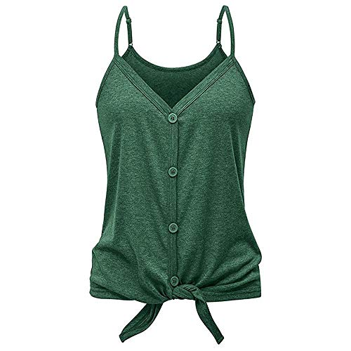 VJGOAL Camiseta sin Mangas para Mujer Verano Casual Moda Color sólido Botón Camisetas de Tirantes Sexy Cuello en v Giro Torcido Tank Top Camisola Blusas