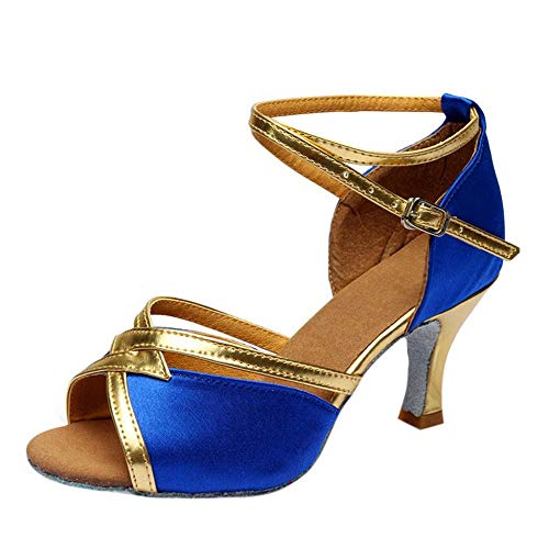 VJGOAL Sandalias para Mujer Brillante Rumba vals Baile de salón Salsa Latina Zapatos de Baile Tobillo Correa Cruzada Hebilla Correa pez Boca Pico Sandalias de tacón Medio