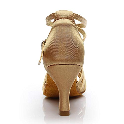 VJGOAL Sandalias para Mujer Correa Cruzada Brillante Rumba Waltz Prom Ballroom Salsa Latina Zapatos de Baile Hebilla con Hebilla Peep Toe Punta Sandalias de tacón Medio