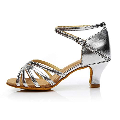 VJGOAL Sandalias para Mujer Correa Cruzada Rumba vals Baile salón de Baile Salsa Latina Zapatos Bailar Hebilla de Hebilla Peep Toe Pico Sandalias de tacón Medio