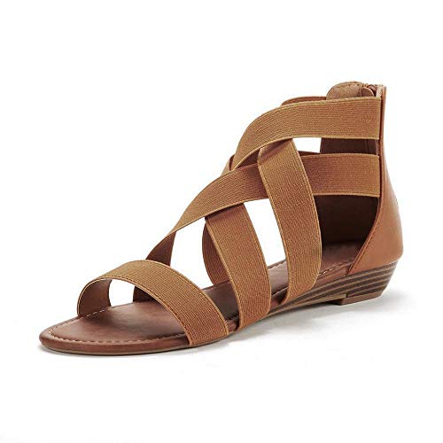 VJGOAL Sandalias para Mujer Cruz Cruzada elástica con Cremallera de tacón bajo Zapatos de Punta Abierta Playa de Playa Romana Sandalias Gladiador Zapatos(39 EU,Marrón)
