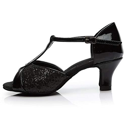 VJGOAL Sandalias para Mujer Rumba Brillante vals Baile en el salón de Baile Salsa Latina Zapatos de Baile Tobillo Hebilla Correa pez Boca Pico Sandalias de tacón Medio