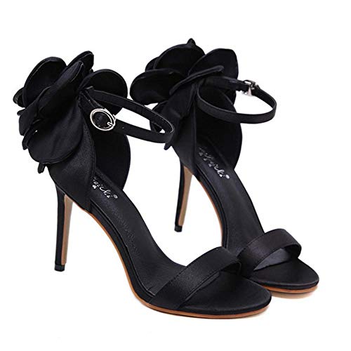 VJGOAL Verano de Las Mujeres Elegantes Sandalias Moda Sexy Tobillo Hebilla de la Flor súper Zapatos de tacón Alto Tacones Finos Sandalias Tacón de Aguja(38 EU,Negro)