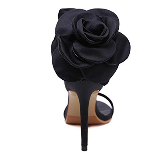 VJGOAL Verano de Las Mujeres Elegantes Sandalias Moda Sexy Tobillo Hebilla de la Flor súper Zapatos de tacón Alto Tacones Finos Sandalias Tacón de Aguja(38 EU,Negro)