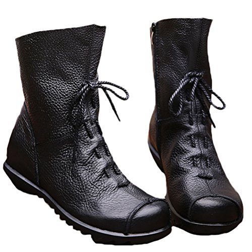 Vogstyle Mujeres Hecho A Mano Cuero Adentro De Aumentar Ate para Arriba Ate para Arriba Negro with Fleece EU41-42//CH42