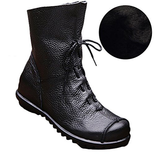 Vogstyle Mujeres Hecho A Mano Cuero Adentro De Aumentar Ate para Arriba Ate para Arriba Negro with Fleece EU41-42//CH42