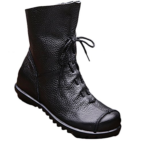 Vogstyle Mujeres Hecho A Mano Cuero Adentro De Aumentar Ate para Arriba Ate para Arriba Negro with Fleece EU41-42//CH42