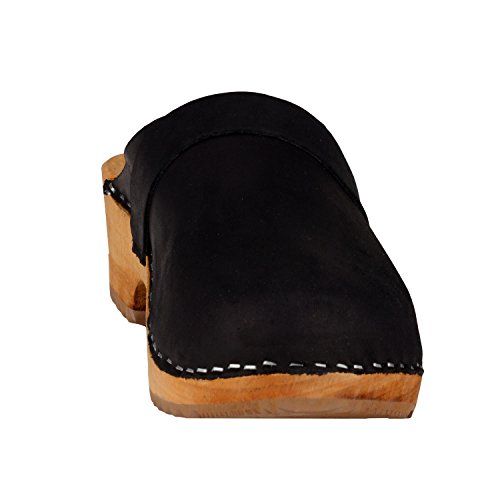 Vollsjö Zuecos De Cuero Genuino Madera Hechos En La UE, Negro,45