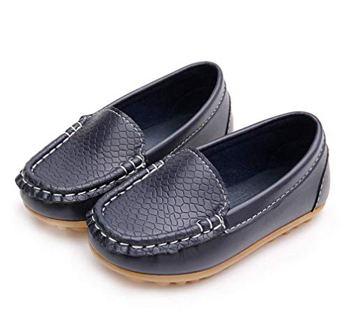 Vorgelen Mocasines de Cuero para Niños Moda Casual Zapatos del Barco Chicos Chicas Linda Comodidad Loafers Antideslizante Zapatos para Caminar/Azul Oscuro 24 EU=Etiqueta: 25