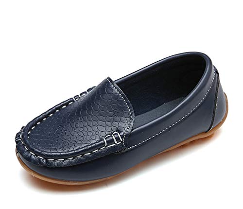 Vorgelen Mocasines de Cuero para Niños Moda Casual Zapatos del Barco Chicos Chicas Linda Comodidad Loafers Antideslizante Zapatos para Caminar/Azul Oscuro 24 EU=Etiqueta: 25