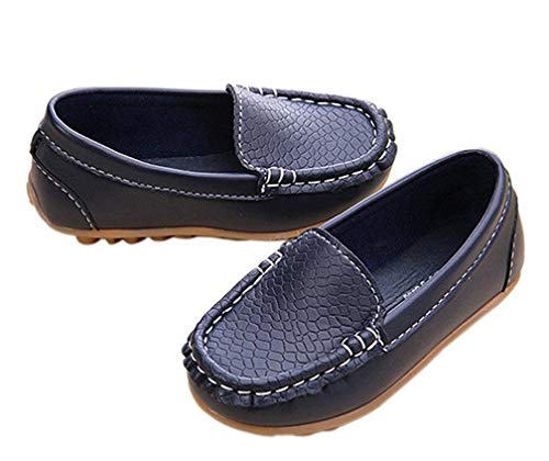 Vorgelen Mocasines de Cuero para Niños Moda Casual Zapatos del Barco Chicos Chicas Linda Comodidad Loafers Antideslizante Zapatos para Caminar/Azul Oscuro 24 EU=Etiqueta: 25