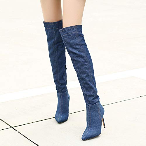 VulusValas Mujer Fahion Tacon Alto Sobre la Rodilla Botas Puntiagudo Shenlan Size 44 Asian