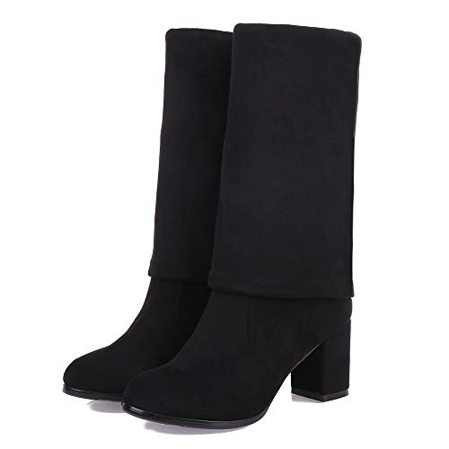 VulusValas Mujer Fashion Tacon Alto Rodilla Botas Black Size 38 Asian