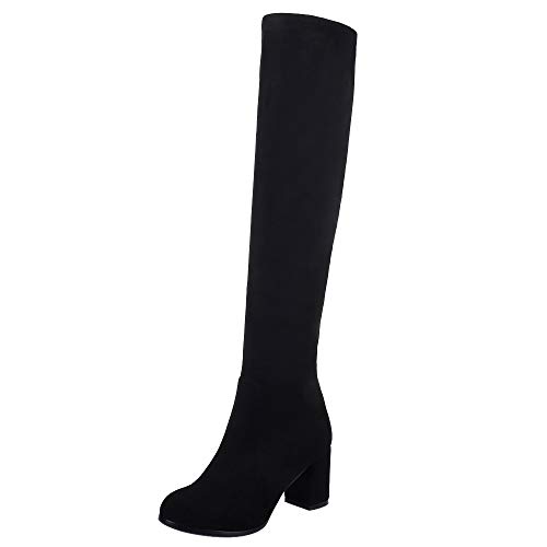 VulusValas Mujer Fashion Tacon Alto Rodilla Botas Black Size 38 Asian