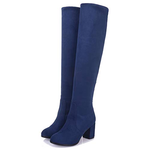 VulusValas Mujer Fashion Tacon Alto Rodilla Botas Blue Size 38 Asian