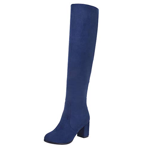 VulusValas Mujer Fashion Tacon Alto Rodilla Botas Blue Size 38 Asian