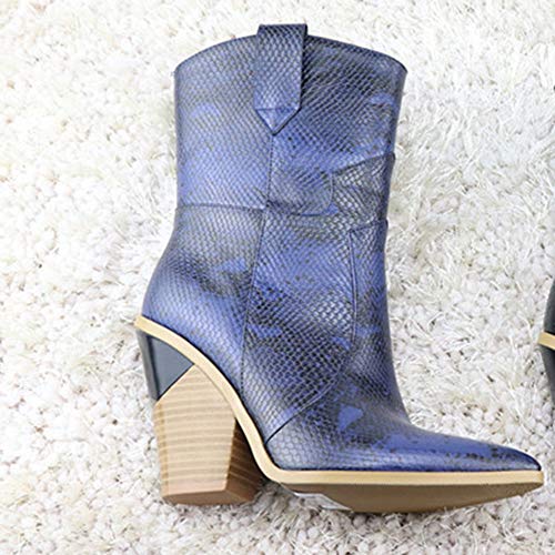 VulusValas Mujer Moda Tacón Ancho Tobillo Botas Tacón Alto Botas de Vaquero Blue Size 39 Asiática