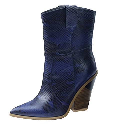 VulusValas Mujer Moda Tacón Ancho Tobillo Botas Tacón Alto Botas de Vaquero Blue Size 39 Asiática