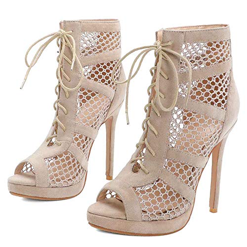 VulusValas Mujer Mode Cordones Botines Sandalias Peep Toe Verano Zapatos Apricot Size 38 Asiática