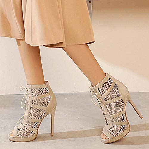 VulusValas Mujer Mode Cordones Botines Sandalias Peep Toe Verano Zapatos Apricot Size 38 Asiática