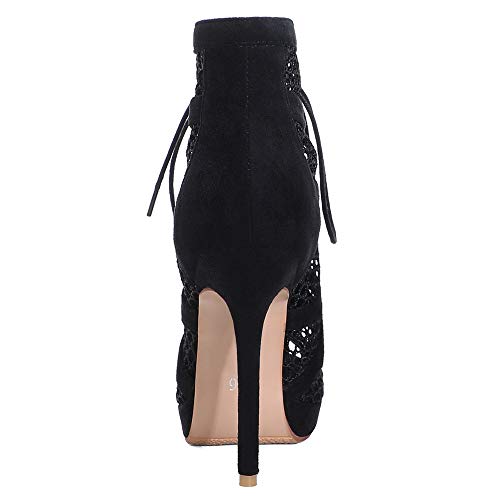 VulusValas Mujer Mode Cordones Botines Sandalias Peep Toe Verano Zapatos Black Size 40 Asiática