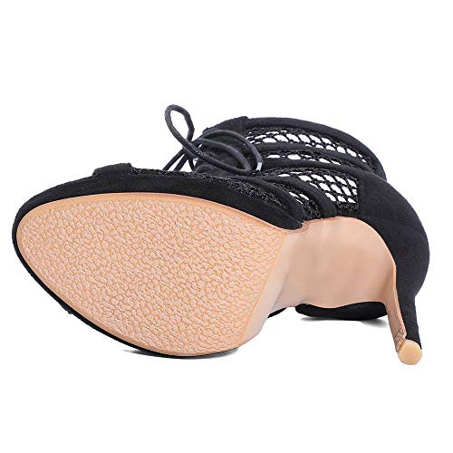 VulusValas Mujer Mode Cordones Botines Sandalias Peep Toe Verano Zapatos Black Size 40 Asiática