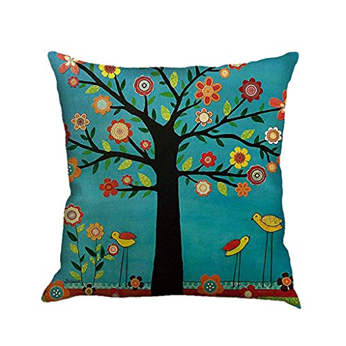 Watopi - Juego de 4 fundas de cojín de lino y algodón, diseño de árboles, para verano, verano, verano, sol, protector de almohada para salón, sofá, dormitorio con cremallera invisible, 45 x 45 cm