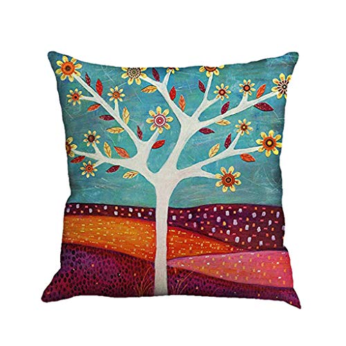 Watopi - Juego de 4 fundas de cojín de lino y algodón, diseño de árboles, para verano, verano, verano, sol, protector de almohada para salón, sofá, dormitorio con cremallera invisible, 45 x 45 cm