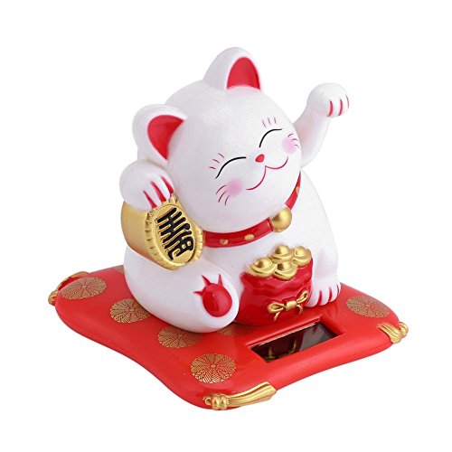 Waving Cat - Maneki Neko Waving Cat, Solar Powered Good Luck Cute Waving Cat para Wealth Welcome Home Display Car Happy Cats Decor (Color : Blanco)