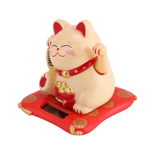 Waving Cat - Maneki Neko Waving Cat, Solar Powered Good Luck Cute Waving Cat para Wealth Welcome Home Display Car Happy Cats Decor (Color : Oro)