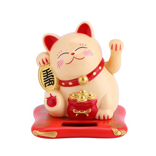 Waving Cat - Maneki Neko Waving Cat, Solar Powered Good Luck Cute Waving Cat para Wealth Welcome Home Display Car Happy Cats Decor (Color : Oro)