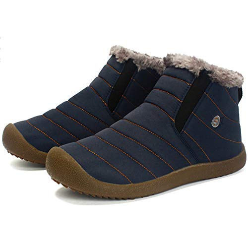 wealsex Botas de Nieve Hombre Mujer Botas de Invierno Botines High-Top Resistente al Agua Aire Libre Boots Slip-on Calentar Zapatos de algodón (Azul,44)