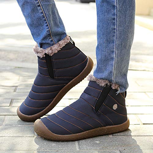 wealsex Botas de Nieve Hombre Mujer Botas de Invierno Botines High-Top Resistente al Agua Aire Libre Boots Slip-on Calentar Zapatos de algodón (Azul,44)