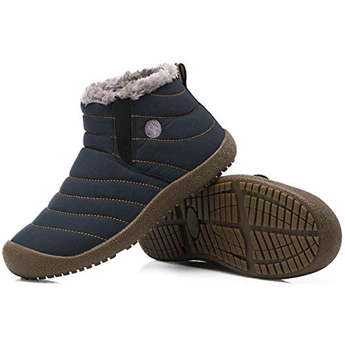 wealsex Botas de Nieve Hombre Mujer Botas de Invierno Botines High-Top Resistente al Agua Aire Libre Boots Slip-on Calentar Zapatos de algodón (Azul,44)