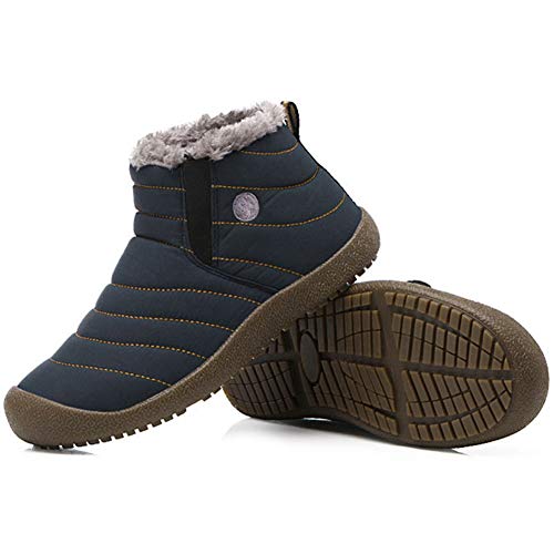 wealsex Botas de Nieve Hombre Mujer Botas de Invierno Botines High-Top Resistente al Agua Aire Libre Boots Slip-on Calentar Zapatos de algodón (Azul,44)