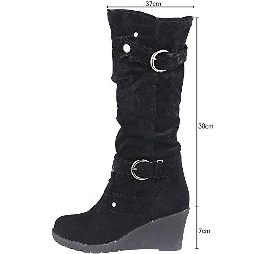 Wealsex Mujer Botas Otoño e Invierno Slim Fit Tubo Largo Botas Cuñas Mujer Botas Altas Negro 38